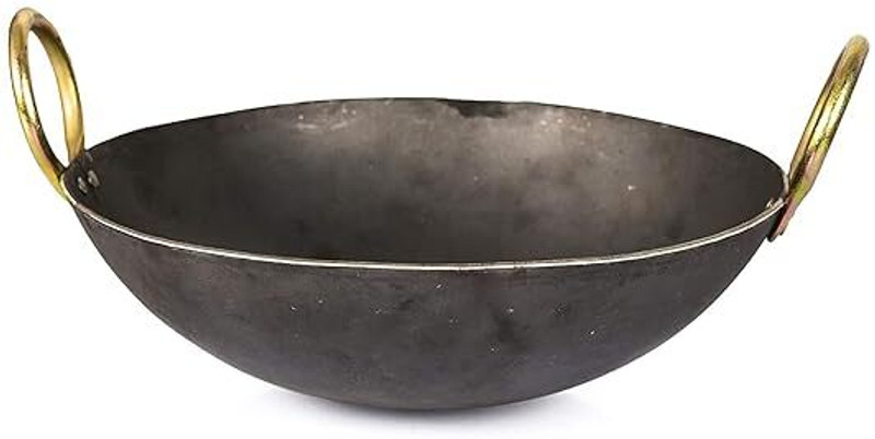 Tannu Craft Heavy Base Iron Kadhai | Kadai with Handle Deep Frying Kadai Kadhai 28 cm diameter 3.5 L capacity(Iron, Induction Bottom)