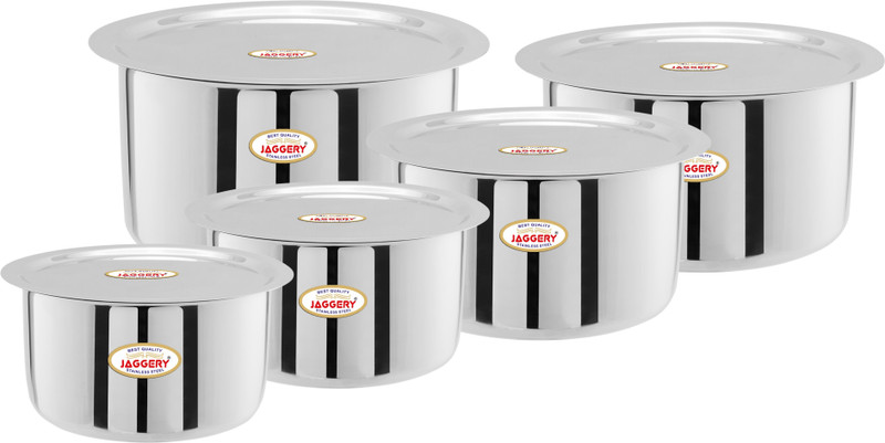 JAGGERY Stainless Steel Round Bottom Heavy Gauge Patila/Bhagona/Tapeli/ Tope With Lid 300ml, 450ml, 650ml (pack Of 3) Tope/Bhagona/Patila Set with Lid 0.3 L, 0.45 L, 0.65 L capacity 12 cm, 14 cm, 15 cm diameter(Stainless Steel)