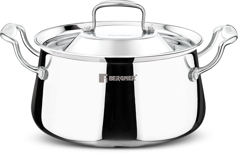 BERGNER Argent Samsara 24cm Triply Casserole with Stainless Steel Lid, Biryani Handi 6.2 L with Lid(Triply, Induction Bottom)