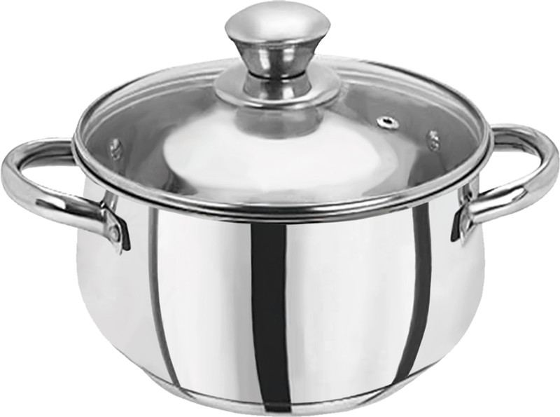 KLOUD9 Induction Bottom Belly Pot with Glass Lid – 20 cm, 2400 ml, Pack of 1 Pot 20 cm diameter 2.4 L capacity with Lid(Stainless Steel, Non-stick, Induction Bottom)