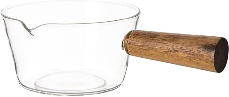 Incrizma Clear Glass Saucepan, Heat-Resistant Mini Simmer Pot with Wood Handle Pot 12 cm diameter 0.6 L capacity(Glass, Non-stick, Induction Bottom)