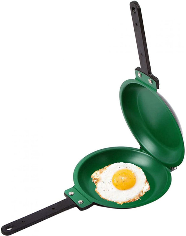 MOSHTU Folding Pan Stainless Iron Double Side Grill Pan Home Breakfast Pot Fry Pan 23 cm diameter with Lid 3.4 L capacity(Aluminium, Stainless Steel, Non-stick, Induction Bottom)