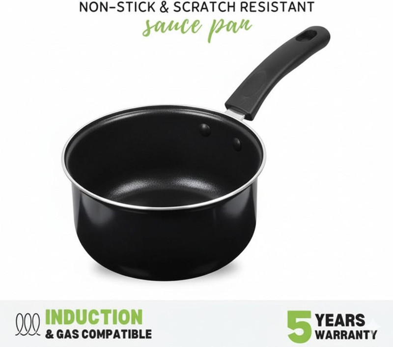 SIWAAN Black Pan for Daily Cooking – 2L Sauce Pan 16 cm diameter 2 L capacity(Cast Iron, Non-stick, Induction Bottom)