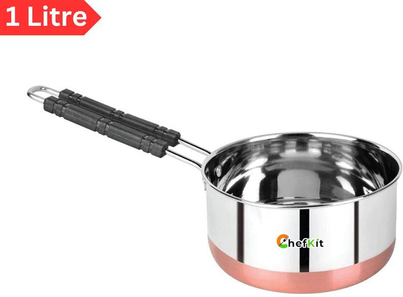 Chefkit Heavy Gauge Stainless Steel Saucepan Set | Milk Pot | Patila Sauce Pan 16 cm diameter 1 L capacity(Stainless Steel, Copper, Non-stick, Induction Bottom)