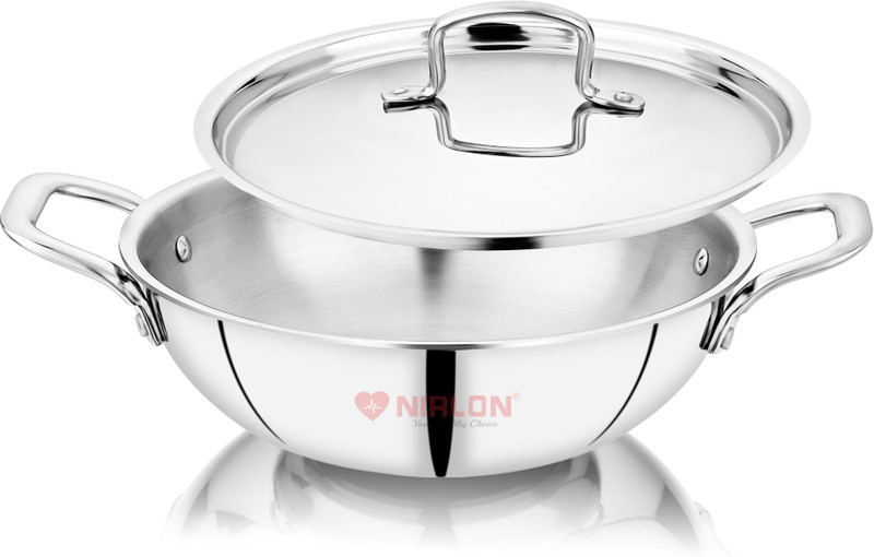 NIRLON Smart Triply Stainless Steel Deep Kadai with Stainless Steel Lid 26cm Kadhai 26 cm diameter with Lid 3.5 L capacity(Triply, Non-stick, Induction Bottom)