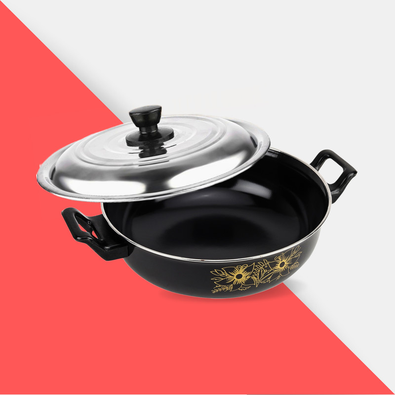 Kashvi Non Stick Kadhai with Steel Lid (Black / 3.5 L) | Non Stick Induction Curry Pan 26.6 cm diameter with Lid 3.4 L capacity(Cast Iron, Steel, Non-stick, Induction Bottom)