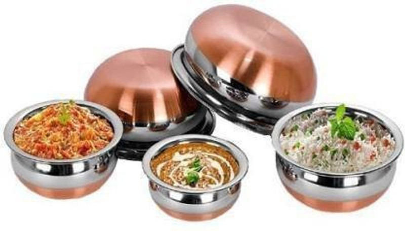 Drunna Stainless Steel Copper Bottom handi Kitchen Serving handi , Cooking Bowl Handi Set of 3 Pieces Biryani Handi 0.5 L(Stainless Steel, Non-stick, Induction Bottom)