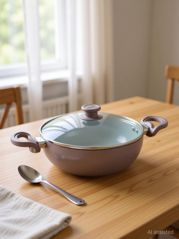 Prestige Coating|High Heating|Cool Touch Handle Kadhai 24 cm diameter with Lid 3 L capacity(Aluminium, Non-stick, Induction Bottom)