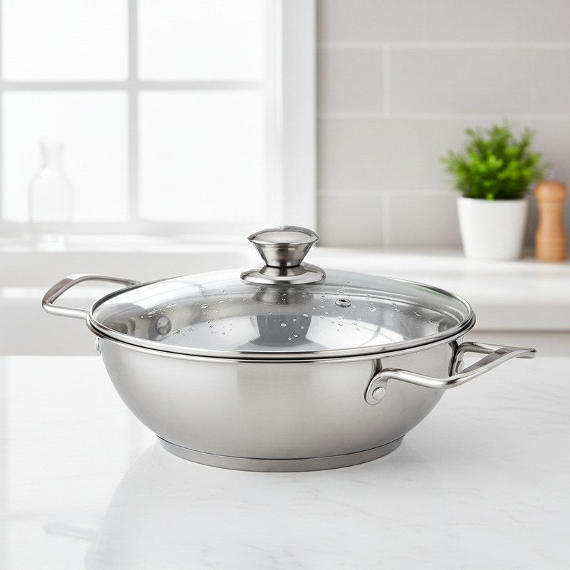 MAXSUN mx-Kadhai for Cooking, Deep Frying, Stir-Fry, Sauté Kadhai 30 cm diameter with Lid 2.5 L capacity(Stainless Steel, Non-stick, Induction Bottom)