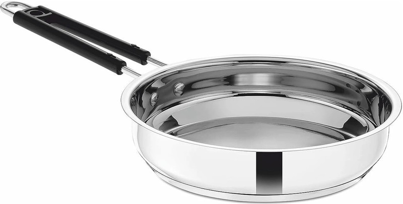 PRABHA Fry Pan Stainless Steel | Frying Pan for Egg , Sauteing, Cooking | Multipurpose Fry Pan 18.5 cm diameter 1.1 L capacity(Stainless Steel, Induction Bottom)