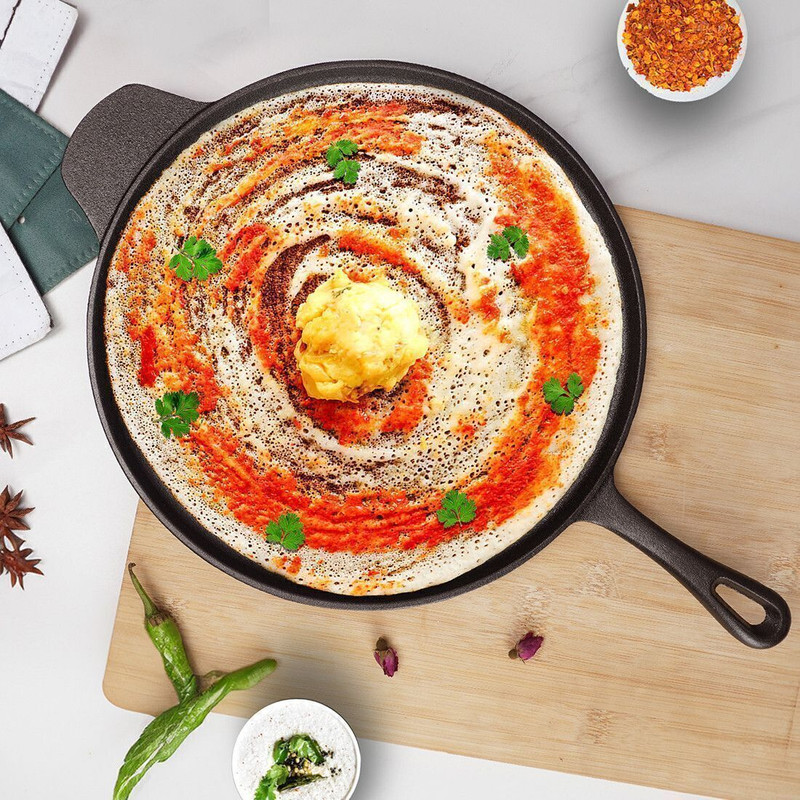 Solara Crownstone Cast Iron Tawa for Dosa 12" With Handle Chapathi,Paratha,Uttapam Tawa 30.4 cm diameter(Cast Iron, Induction Bottom)