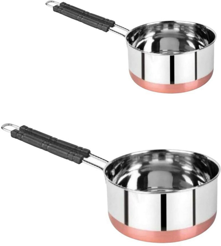 Masox Store Steel Copper Bottom Saucepan Tea Coffee Pan with Heat Proof Handle Combo Set K6 4.3 inch, 5.9 inch Lid Set, Pack of 2(Steel)