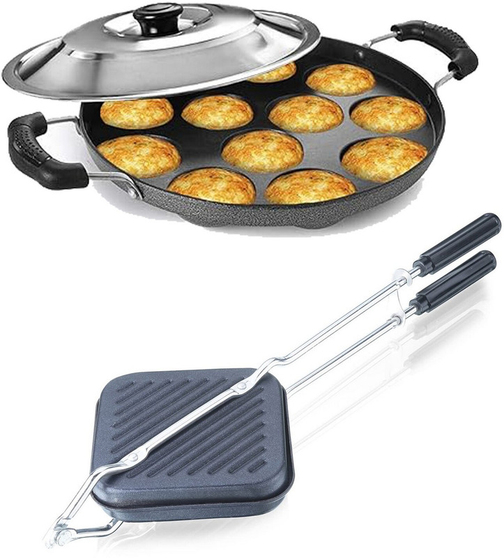 Masox Store Aluminium Grill Non Stick Toast Sandwich Maker, Litti Maker | Appam Stand S1 Appachatty Pan 21 cm diameter with Lid 0 L capacity(Aluminium, Non-stick)