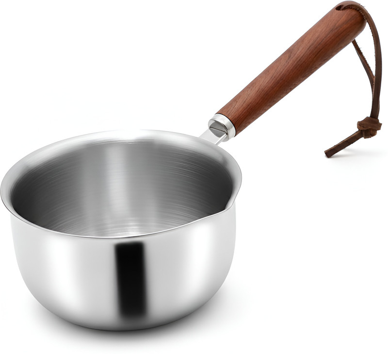 Kruvad Mini Stainless Steel Saucepan Wooden Handle Small Multipurpose Pan Tea Urn(200 ml)