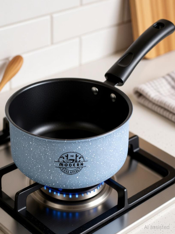 Modern Essentials Grey Iron Nonstick Saucepan Tea Maker| Milk Pan | Tapeli/Patila/Pot Pan/Bhagona Sauce Pan 17 cm diameter 1.5 L capacity(Iron, Non-stick, Induction Bottom)