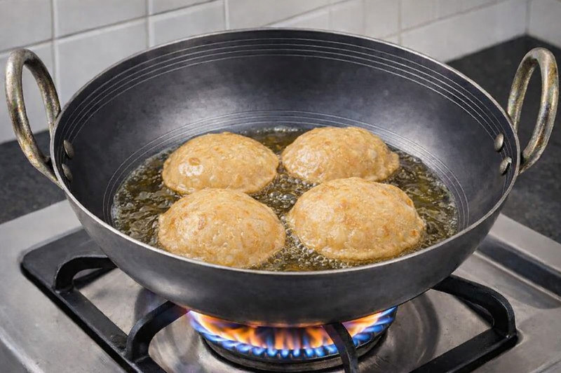 Tannu Craft Cooking, Iron Fry Kadhai/Pan Heavy Base Iron Kadhai Kadhai 20 cm diameter 3 L capacity(Iron)