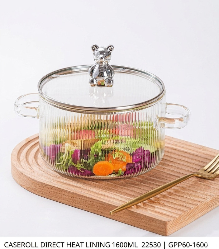 Dm Enterprise GLASS COOKWARE Pot 15 cm diameter 1600 ml capacity with Lid(Glass, Induction Bottom)
