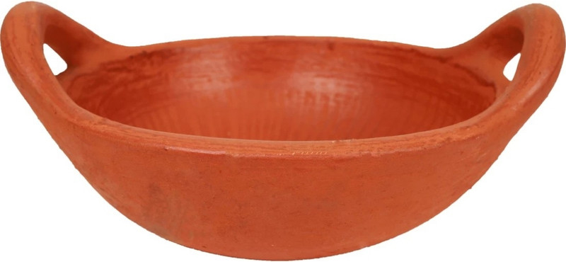 CPV CRAFTS Handmade clay kadai/ mud pot/ clay handi/ clay cooking pot 1 ltr Kadhai 12 cm diameter 1 L capacity(Earthenware)