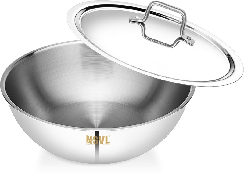 NSVL Triply Stainless Steel Cookware Deep Tasla/Kadai Tasla with Lid 1.5 L capacity 20 cm diameter(Triply, Induction Bottom)