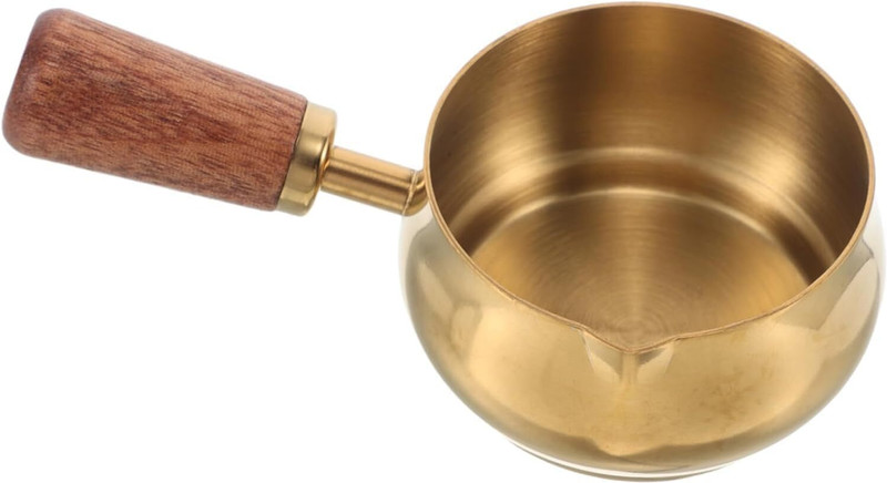 BHAJANSHREE Mini Tadka Pan with Wooden Handle, Stainless Steel Milk Heating Pan Pot 10 cm diameter 0.2 L capacity(Stainless Steel, Induction Bottom)