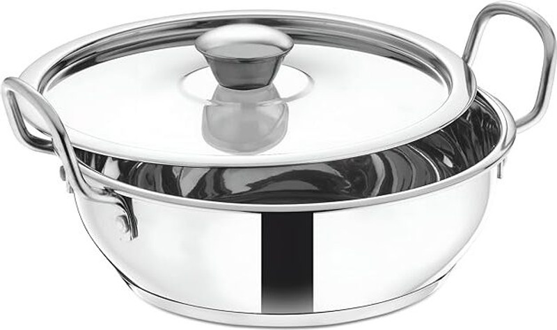 THE INDIAN AURA Induction Bottom Kadai for Deep Frying | Kadai Induction Base, Compatible | Kadhai 22.8 cm diameter with Lid 3 L capacity(Stainless Steel, Induction Bottom)