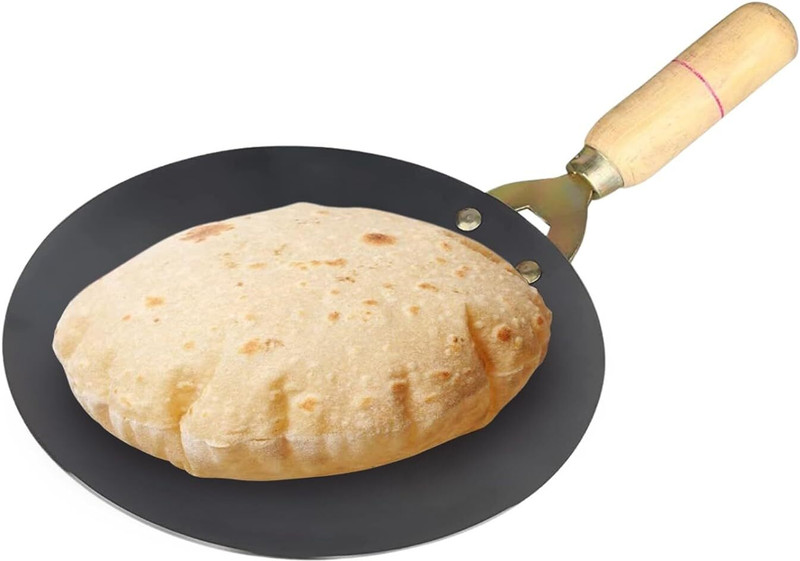 Tanvika Iron Tawa for Dosa/Chapathi with Wooden Handle, Lohakhand/Loha/Tava/Thawa Tawa 23 cm diameter(Iron)