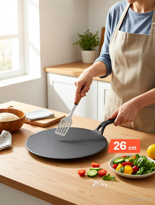 Meyer Pre-Seasoned Cast Iron Flat Dosa/Roti/Chapati Tawa Pan with 2 Side Handle Tawa 30 cm diameter(Cast Iron, Induction Bottom)