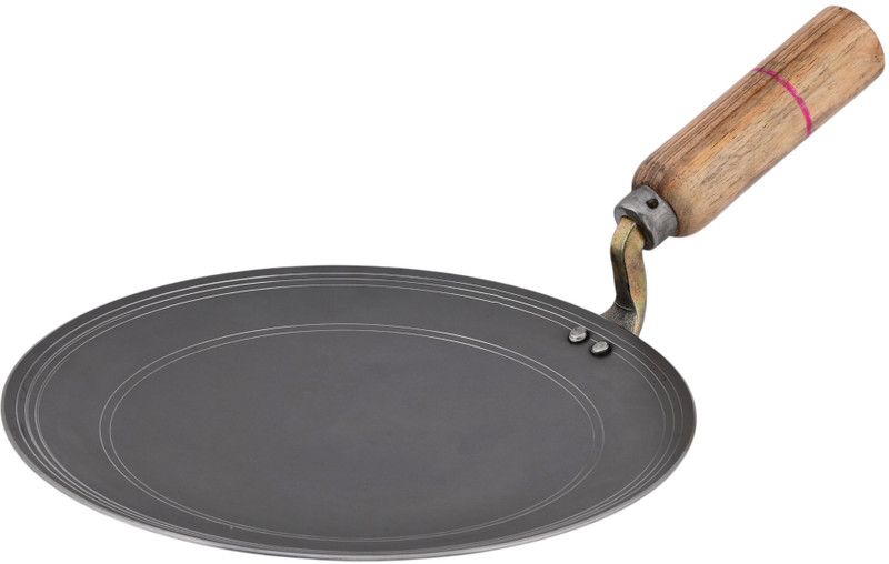 Ptr Traditional Pure Iron loha/lohakhand Tawa for Roti Chapati with Wooden Handle Tawa 23 cm diameter(Iron)