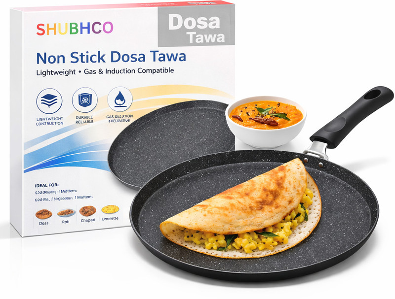 SHUBHCO Non Stick Dosa Tawa Flat Pan Easy Cooking Roti Chapati Gas Compatible Tawa 30 cm diameter(Aluminium, Non-stick)