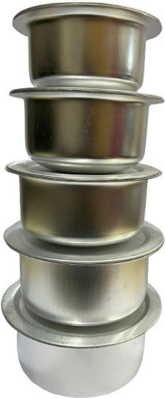 Skmetal Aluminium Cooking and Serving pot Set (Pack of 5) Tope/Bhagona/Patila Set with Lid 3.5 L, 2.5 L, 1.9 L, 1.5 L, 1 L capacity 15 cm diameter(Aluminium)