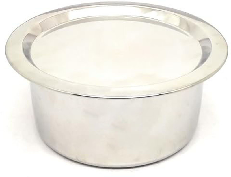 SUPER HK PRODUCTS Steel Tope with Lid Heavy Gauge Flat Bottom Vessel Cooking Pot Bhagona Dekchi Tope/Bhagona/Patila with Lid 2 L capacity 15.87 cm diameter(Stainless Steel, Induction Bottom)