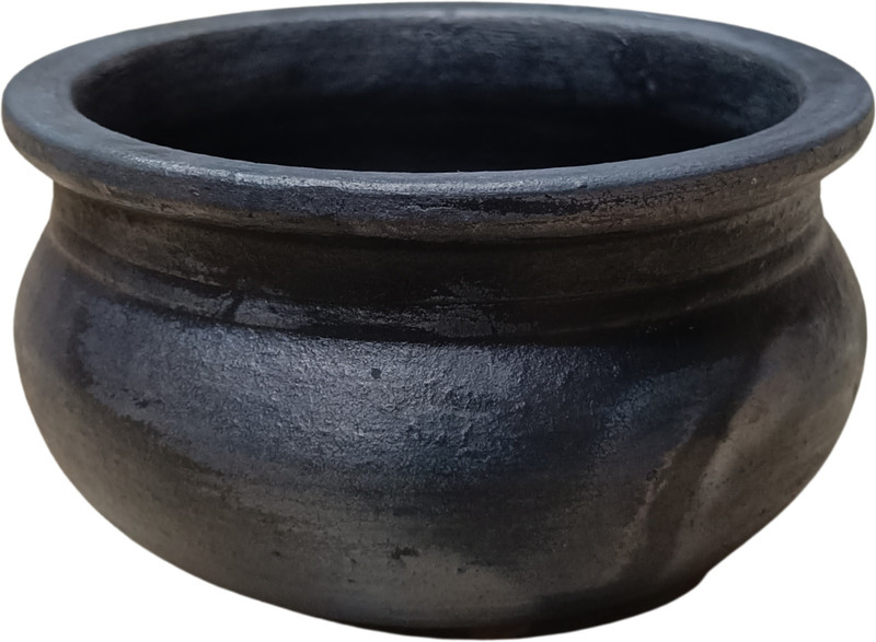 CPV CRAFTS Handmad Clay black cooking pot for veg or Non-Veg - 1 ltr Handi 1 L(Earthenware)