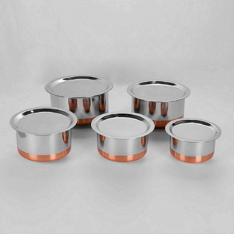 Bubbly Stainless Steel Copper Bottom Tope Set Of 5 Patila Set /Tapeli Set/Cookware Combo Set/KitchenWare Rasoi Bartan /Heavy Designer Tope With Lid Cooking Ware Bowl Copper Handi Serving Home Appliances Unique Rasoi Kadai Cookware Multi Purpose 5 Piece Patila Set Capacity 1000ML , 1500 ML , 2000 ML