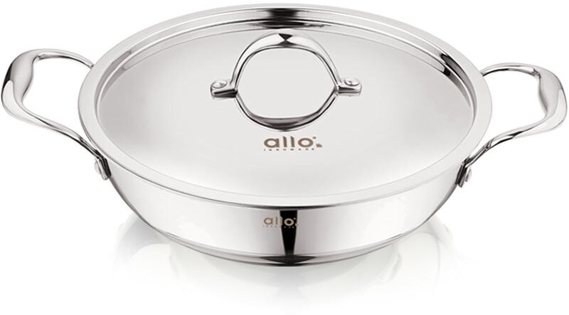Allo Cooksafe Stainless Steel Naturally Non Stick Friendly Kadhai 18 cm diameter with Lid 1.2 L capacity(Triply, Induction Bottom)