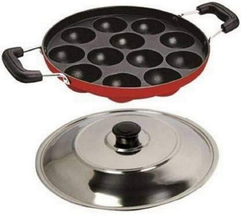 HM EVOTEK 12-Cavity Appam Pongal Gabgotta Paniram Panikarnikka Pancake Modual H-198 Handi 0.125 L with Lid(Aluminium, Non-stick)