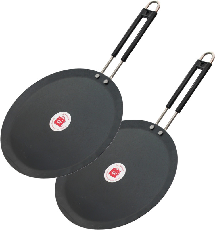 LAZYwindow Induction Base Flat Iron Roti Tawa with Insulated Handle, 24 cm - Black Tawa 24 cm diameter(Iron, Induction Bottom)