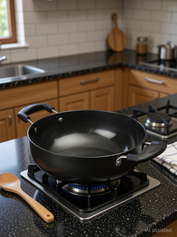 VINOD Black Pearl Hard Anodised Deep Kadhai 20 cm diameter 2.1 L capacity(Hard Anodised)