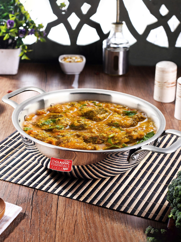 Classic Essentials Triply Kadhai, 3 Layer Stainless Steel Cookware Kadhai 20 cm diameter 1.5 L capacity(Triply, Non-stick, Induction Bottom)