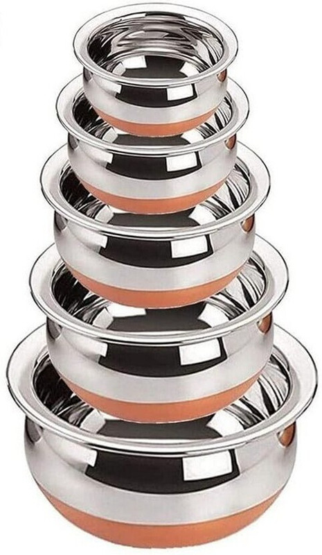 Masox Store Serving Handi Set Copper Bottom Stainless Steel Cooking Pot Kitchen Serving D0 Handi 0.35 L, 0.5 L, 0.75 L, 1.1 L, 1.5 L(Steel)
