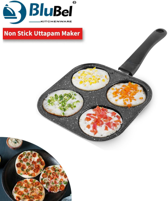 Blu Bel Multi Snack Pan 4 in 1 Mini Uthpam Pancake/Omelette Pan/Mini Grill Pan/Fried Egg Pancake Pan 19.5 cm diameter 0.5 L capacity(Aluminium, Non-stick)