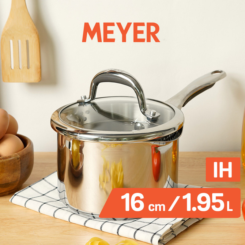 Meyer Trivantage Stainless Steel Triply Cookware Milkpan/ Sauce Pan 16 cm diameter with Lid 1.95 L capacity(Steel, Induction Bottom)