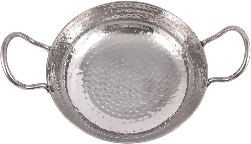 KITCHEN SHOPEE Stainless Steel Heavy Bottom Kadai Kadhai for Cooking Deep Frying with Handle Kadhai 20 cm diameter 1.5 L capacity(Steel)