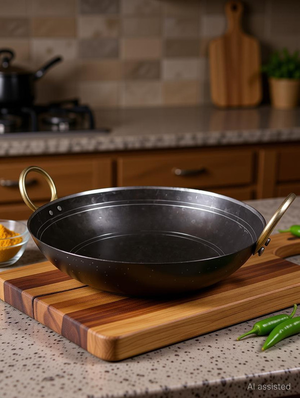 shri gaurangi Premium Quality Pure loha/Iron Heavy Gauge kadhai Kadhai 23 cm diameter 2 L capacity(Iron, Non-stick, Induction Bottom)