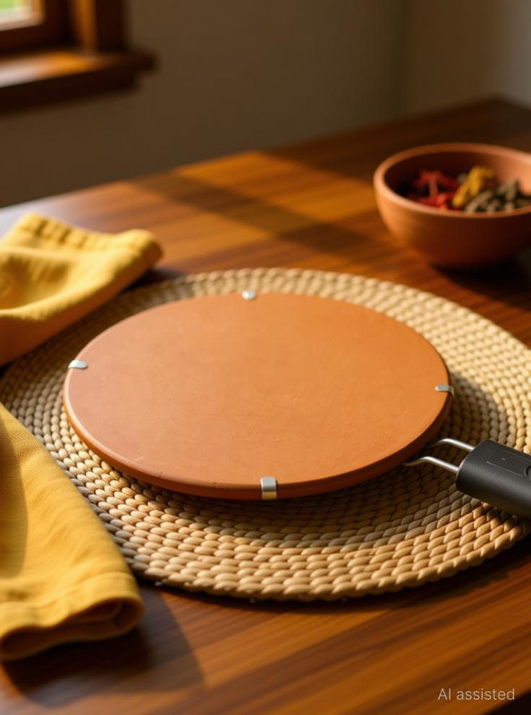 ARTHARK Indian Handmade Kitchen Utensils Clay Griddle For Chapati Making Tawa Tawa 24 cm, 24 cm, 6 cm diameter(Earthenware, Non-stick, Induction Bottom)