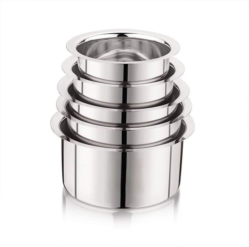 RBGIIT Stainless Steel Vegetable Bowl Stainless Steel flat Induction And gas Stove Suitable Bottom Container Set/Tope/tapeli/patila Cookware Set heavy Gauge (Capacity 425ml, 550ml, 850ml, 1250ml, 1500ml Approximately) Strong-Durable-Reliable Tope Set (Stainless Steel) Stainless Steel 5 Pieces Stainl