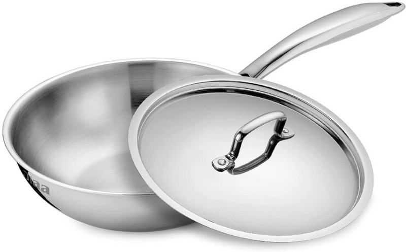 Jiaa Triply Stainless Steel Wok/Deep Pan With Lid - 20 cm/1.7 L - Serves 3-4 People Wok with Lid 1.7 L capacity 20 cm diameter(Triply, Induction Bottom)