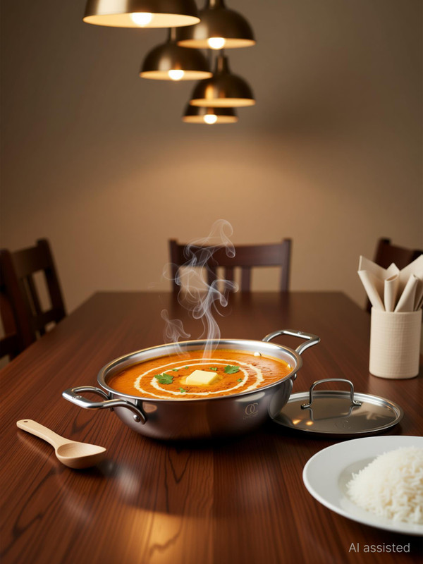 Omichef Triply Stainless Steel Kadhai 22CM(2.35Ltr) Induction Compatible Kadhai 22 cm diameter with Lid 2 L capacity(Triply, Induction Bottom)