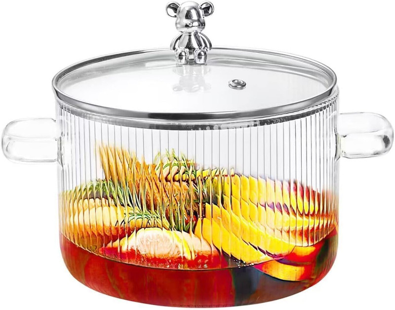 FUNKYFINDS Glass Pot with Cover, Heat Resistant Glass Saucepan Cooking Pot Sauce Pan 15 cm diameter with Lid 1500 L capacity(Glass, Non-stick)