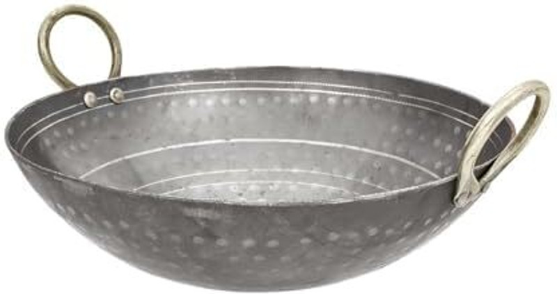Tannu Craft Iron Hammered Kadai | Deep Frying Kadai Handmade Kadhai 21.5 cm diameter with Lid 2 L capacity(Iron, Non-stick)