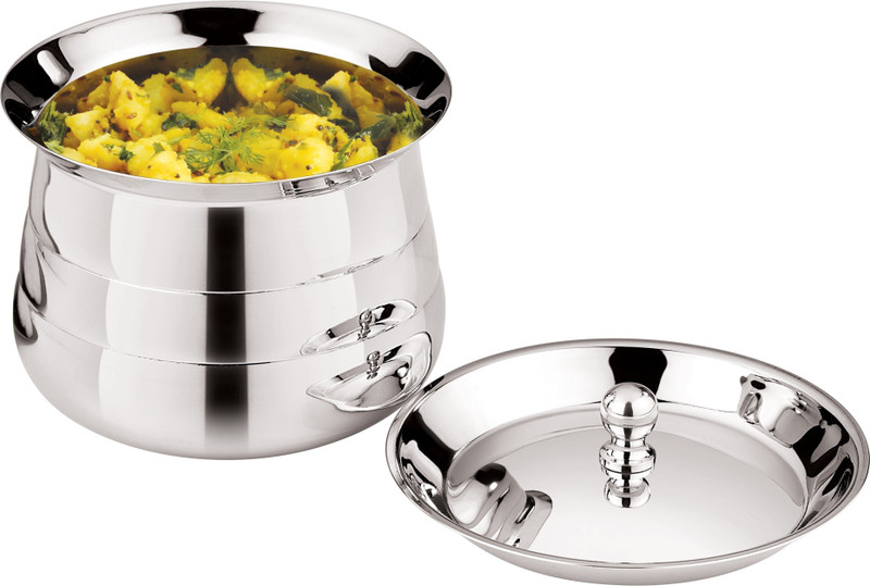 MUKTI STEEL Mudhiras Curry & Rice Pot Handi 0.85 L with Lid(Stainless Steel, Induction Bottom)